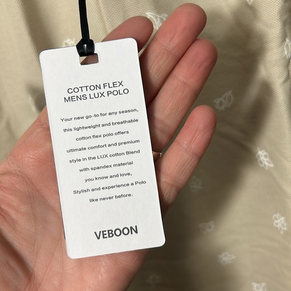 👕 Veboon Mens medium cream cotton flex polo shirt - Picture 12 of 15